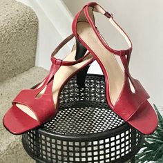 New! Beautiful Red Tapered Heels For Head-To-Foot Style, With Its Unique Crisscross Strap Design. Looks Good With Your Casual, Business Or Special Occasion Attire. * New Never Worn * 2-3/4” Black Tapered Heel * Leather Upper With Silver Hardware * Crisscross Leather Straps With Easy To Buckle Silver Hardware, Medium Width * Original Shoe Box Not Included. * Free Surprise Gift Sent With Purchase! Red Low Heel With Stacked Design, Red Low Heel With Stacked Heel, Red Stacked Low Heel Shoes, Red Low Heels With Stacked Heel, Navy Blue Strappy Heels, Blue Strappy Heels, Tie Heels, Color Block Heels, Black Leather Pumps