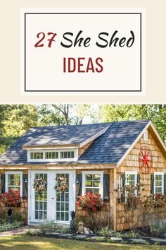 A she shed with wooden siding and transom windows. Potting Shed Interior Ideas, Diy She Shed, She Shed Designs, Wood Crafts Furniture, Unique Backyard, Shed Design Plans