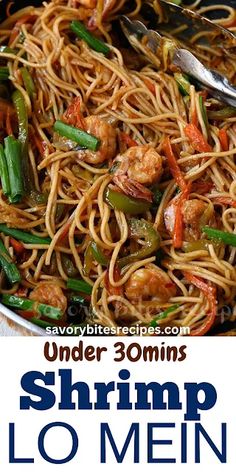 the recipe for shrimp lo mein noodles is shown