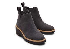 Toms Boots, Wedge Ankle Boots, Grey Suede, Leather Products, Forged Iron, Suede Wedges, Wide Boots, Lace Up Ankle Boots, Ankle Bootie