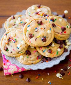 chocolate chip cookies with sprinkles on a plate