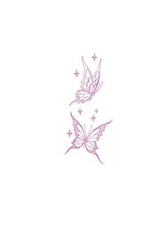 two butterflies flying in the air with stars on their wings, one is pink and the other is white