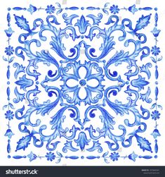 an artistic blue and white tile design on a white background stock photo - 91978