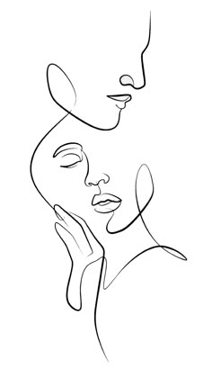 a black and white line drawing of a woman's face with her eyes closed