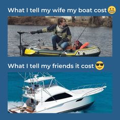 two pictures one with a boat and the other with a fishing pole