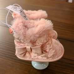 Fur Lined Pink Baby Bootie With Bow Accent. Nwt. Size 3. Cute Pink Booties For First Birthday, Pink Round Toe Booties For First Birthday, Cute Pink First Birthday Booties, Cute Winter Booties For Playtime, Black Dress Boots, Unicorn Shoes, Girls Black Boots, Ankle Combat Boots, Baby Bootie