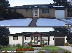 before and after photos of a house in the winter