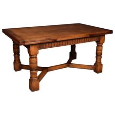 an old wooden table with two legs and a square top, on a white background