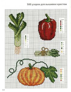 the cross stitch pattern shows vegetables and fruits