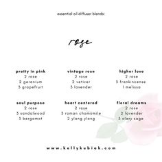 Diffuser blends using Rose Essential Oil Rose Oil Blends, Diy Rose Perfume, Rose Diffuser Blends, Rose Essential Oil Blends, Diffuser Scents, Cardamom Essential Oil, Essential Oils For Face