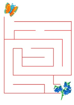 a blue flower is in the middle of a maze with an orange butterfly on it