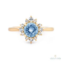 "Aquamarine Engagement Ring, Solid 14k Yellow Gold, Halo Diamond Ring,Natural Aquamarine Ring, Dainty Ring, March Birthstone, Bridal Jewelry ★ ★ ★ ★  CUSTOM/DUTY-FREE SHIPPING WORLDWIDE, BUYERS DON'T HAVE TO PAY ANY CUSTOM FEES WHILE IMPORTING ★ ★ ★ ★  Details Material: 14k/18k gold Color Options: Yellow Gold, White Gold, Rose Gold ★ Center Stone Aquamarine, Round Size: 6 mm Approx Weight (Ct): 0.99 ★ Accent Stones Diamond/Moissanite Round Size: 2 mm * 4 Nos.   Approx Weight (Ct): 0.115 Diamond Nature Engagement Ring, Flower Engagement Ring, Aquamarine Engagement Ring, Natural Gemstone Jewelry, Zierlicher Ring, 18k Gold Ring, Aquamarine Rings, Wedding Rings Unique, Halo Diamond Ring