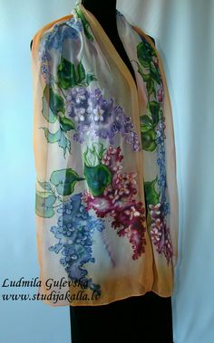 Natural silk shawl floral orange hand painted от Studijakalla Artistic Hand Painted Scarves For Spring, Handmade Silk Scarf For Spring, Artistic Hand Painted Silk Scarf For Spring, Spring Bohemian Hand Painted Silk Scarf, Lace Suits, Monochrome Clothes, Shawl Design, Silk Paintings, Lace Suit