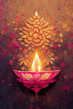 a painting of a lit candle in a bowl