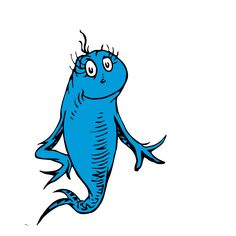 an image of a blue creature with big eyes and long legs on it's back