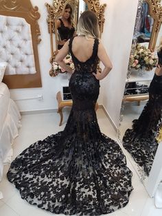 Silhouette:?Mermaid Waist: Natural Sleeve Length: Sleeveless Fabric: Lace Shown Color: Black Built-In Bra: Yes Black Prom Dresses Mermaid, Black Lace Evening Dress, Prom Dresses Mermaid, Prom Dress Black, Mermaid Prom Dresses Lace, 2025 Wedding, Dress Display, Prom Dresses Long Mermaid, Lace Prom Dress