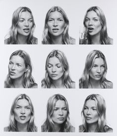 a black and white photo of women's faces on display in a museum exhibit