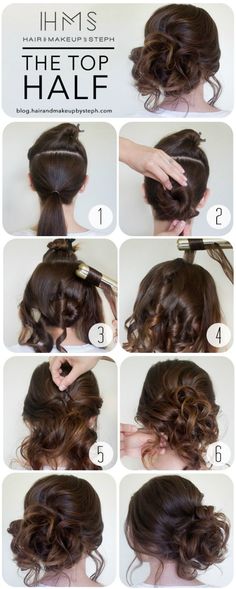 Updo ideas. Easy updo hairstyles with directions. Updo Bun, Updo Bridesmaid, Half Top, Tutorial Hair, Hairstyles Bridesmaid, Peinados Recogidos, Hair Prom, Hairstyles Updo, Top Hairstyles