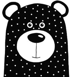 a black and white drawing of a bear with polka dots on it's head