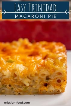 a close up of a piece of macaroni and cheese casserole on a plate