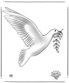 a white dove flying with an olive branch in it's beak and the words diet written