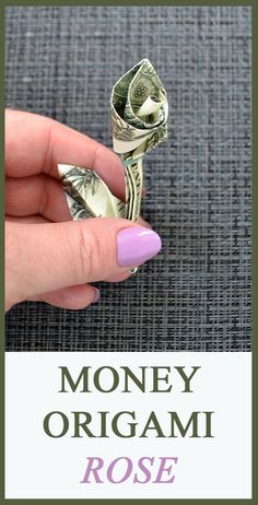 money origami rose ring made out of dollar bills with text overlay reading money origami rose