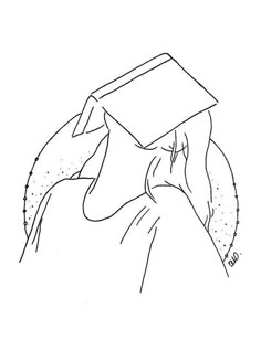 a black and white drawing of a person with a graduation cap on their head looking at the sky