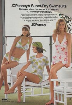 an advertisement for jcpenney's superdry swimsuits featuring two women in bathing suits