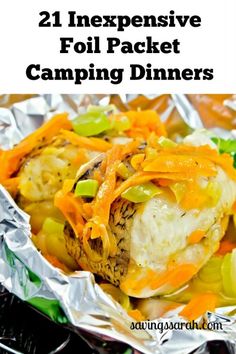 foil packet camping dinner with text overlay