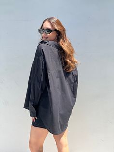 Another statement piece to add to your collection. Oversized button down loose shirt. Ideal for layering, perfect for all seasons. Gabriella is 5'5" wearing a size small Black Button Up Shirt, House Essentials, Black Button Down Shirt, Loose Shirt, Loose Shirts, Black Button, Grey Fashion, All Seasons, Button Downs