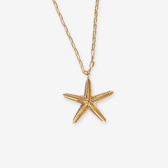 Sienna Starfish Pendant Necklace Brass Elegant Starfish Charm Necklace For Beach, Beach Star Charm Necklace, Beach Starfish Charm Necklace, Star-shaped Ocean-inspired Necklaces For Beach, Star Charm Necklace For Beach, Star Charm Necklaces For Beach, Ocean-inspired Necklaces With Star Charm, Ocean-inspired Star Necklaces For Gifts, Beach Jewelry With Star Charm Pendant