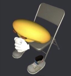 a banana sitting on top of a chair next to a pair of shoes