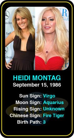 two women in black and red dresses posing for a photo with the caption heidi montag