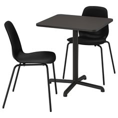 a black table and two chairs sitting next to each other on a white background,