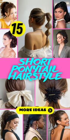 Modern Chic: Short Ponytail Hairstyles with Curtain Bangs for a Contemporary Look: Embrace modern chic with short ponytail hairstyles adorned with curtain bangs, perfect for achieving a contemporary appearance. Whether you have a round face or prefer straight hair, these ponytails offer a trendy and stylish look. Elevate your style with this fashionable option. Ponytail Hairstyles With Curtain Bangs, Fake Ponytail, Hairstyles With Curtain Bangs, Ponytail Ideas