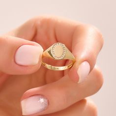 Elevate your style with our 14k Solid Gold Oval Pave Signet Ring, a timeless piece that exudes vintage charm and personalization. Meticulously handcrafted, this ring is more than just jewelry; it's a statement of individuality and sophistication. Ring Details ❥ 14k Solid Gold ( also in 10k,18k) ❥ Gold Color Options; Yellow Gold, White Gold, Rose Gold ❥ Band Width: 10.15-2.35 mm ❥ Top Thickness:1.65 mm ❥ Thickness: 1.50 mm ❥ Gemstone: AAA Grade White Cubic Zirconia ❥ Ready to Ship 4-7 Business Da Pinky Ring For Women, Monogram Rings, Pinky Rings For Women, Monogram Ring, Personalized Ring, Gold Signet Ring, Rose Gold Band, Solid Gold Rings, Personalized Rings