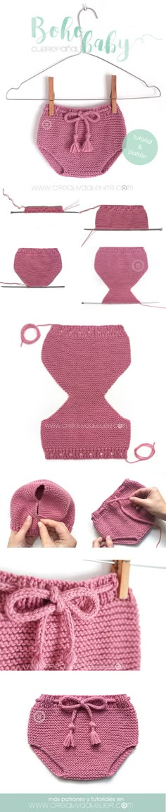 the instructions for making a knitted baby bib with buttons and ties on it