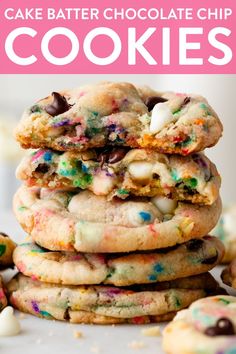 a stack of cake batter chocolate chip cookies