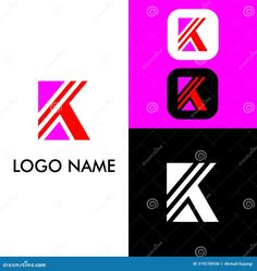 the letter k logo is made up of different colors and shapes, including pink, black,