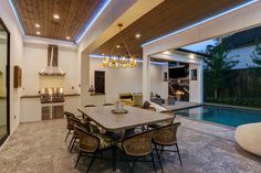 Covered Patio Kitchen, Houston Backyard, Outdoor Kitchen Area, Contemporary Outdoor Living, Outdoor Dining Room, Patio Kitchen, Outdoor Living Design, Beautiful Patios, Beautiful Pools