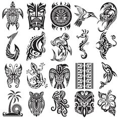 an assortment of tattoo designs on white background