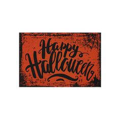 an orange and black sign with the words happy halloween written in cursive writing