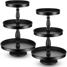 three tiered trays are shown with black plastic lids on each side and one is empty