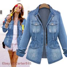 Women's Jean Jacket Stand Collar Asymmetrical Zipper Multi-pockets Coat Slim Fit   Colors:Blue Size:S-5XL Material:Cotton   Note As different computers display colors differently, the color of the actual item may vary slightly from the above images.We can not guarantee 100% the customers can fit because of the individual size.We appreciate your understanding Dear customer, welcome to my store, if you have any questions during the shopping process, please feel free to contact us, we will reply wi Denim Jacket And Jeans, Casual Denim Jacket, Coat Outfit, Boyfriend Jean, Oversized Denim Jacket, Jacket Outfit, Denim Coat Jacket, Winter Jackets Women, Denim Jacket Women