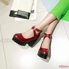 Qteee - Refined Pure Color Platform Mary Jane Shoes Casual Closed Toe Platform Heels, Retro Ankle-high Platform Heels, Casual Ankle-high Platform Heels, Casual Heels With Red Sole And Round Toe, Casual Heels With Red Sole For Spring, Casual Ankle-high Heels, Casual Heels With Red Sole And Closed Toe, Casual Heels With Red Sole, Red Ankle Strap Casual Heels