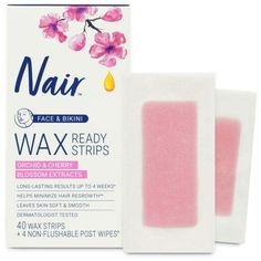 Nair Hair Remover Wax Ready Strips are the easy, no mess, no warming DIY way to wax at home so you can be your own salon. This dermatologist-tested facial hair remover for women helps remove stubborn hairs and reveal beautiful, hair-free skin on your oh-so-sensitive areas. These DIY face and bikini hair removal wax strips give you smooth results that last for up to four weeks and help minimize hair regrowth with repeated use. Safe for all skin types, this facial hair remover can be used on the f Leg Hair Removal, Face Wax, Hair Removal Wax, Underarm Hair Removal, Wax Strips, Antibacterial Soap, Body Smells, Wax Hair Removal, Facial Hair Removal