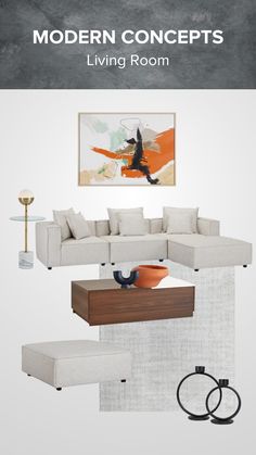 a living room with modern furniture and accessories