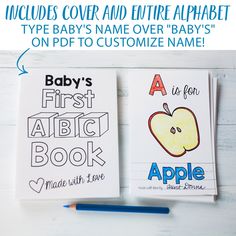 two baby's first book coloring pages with an apple