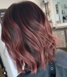 Rose Gold Hair Color Brunette, Short Rose Brown Hair, Hair Color Ideas For Brunettes Rose Gold, Brunette Rose Hair, Dark Hair Rose Gold Balayage, Blush Highlights Hair Brunette, Rose Brown Highlights On Dark Hair, Brunette And Pink Balayage, Rose Brown Balayage Brunettes