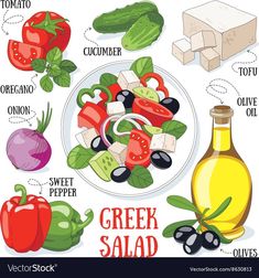 greek salad with olives, tomatoes, cucumber, cheese and other ingredients